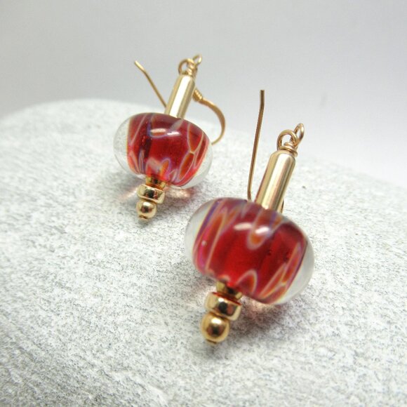 Boro Glass bead earrings on gold - Picture 1 of 13